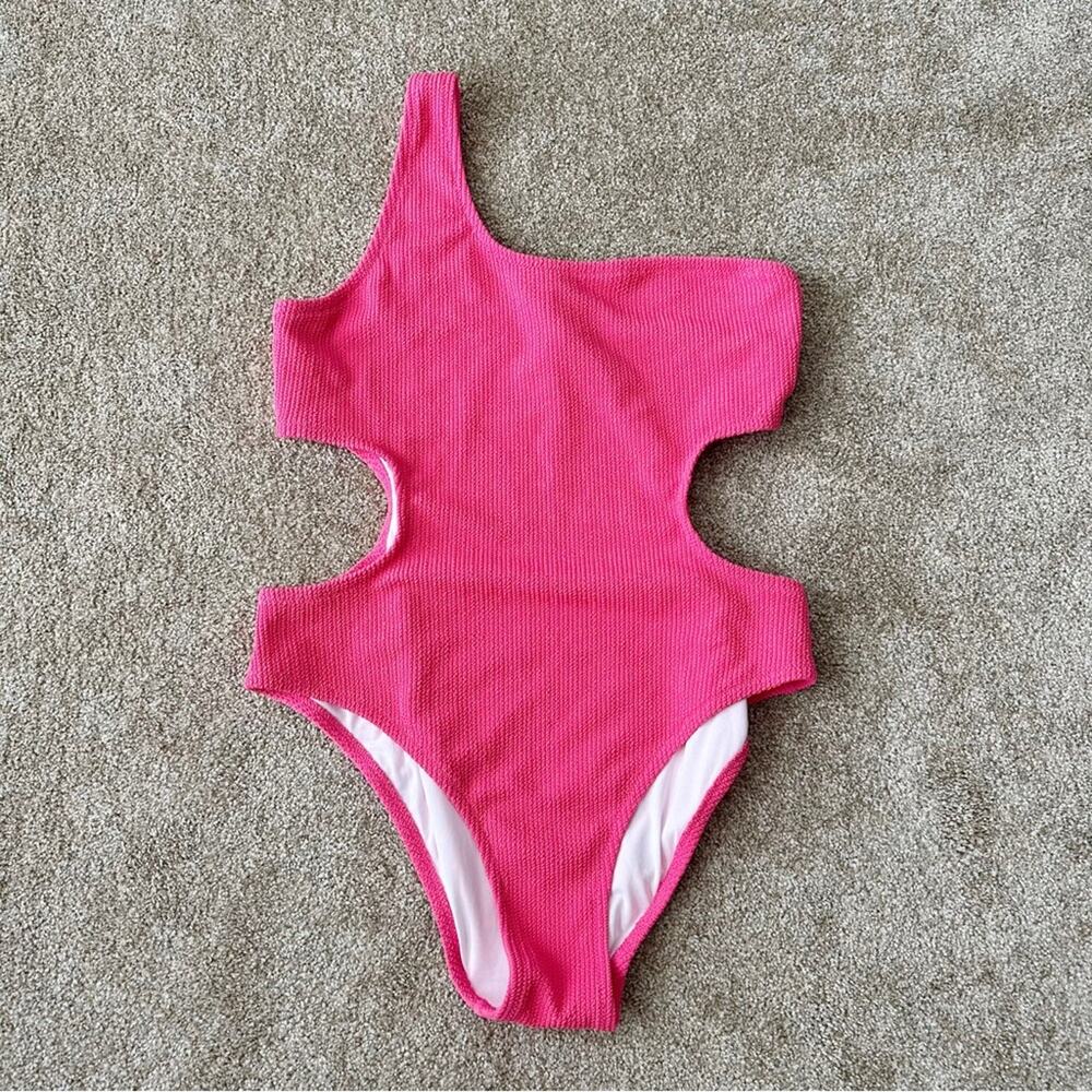 PINK Victoria's Secret One Shoulder Neon Pink Cutout Ribbed One Piece Size XXL